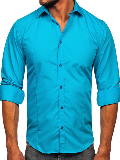 Men's Elegant Long Sleeve Shirt Light Turquoise Bolf 1703