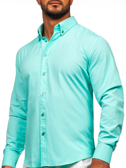 Men's Elegant Long Sleeve Shirt Light Turquoise Bolf 5821-1