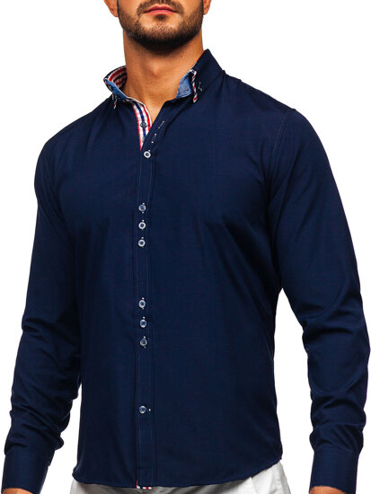 Men’s Elegant Long Sleeve Shirt Navy Blue Bolf 0926