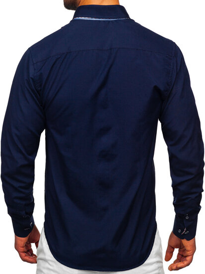 Men’s Elegant Long Sleeve Shirt Navy Blue Bolf 0926