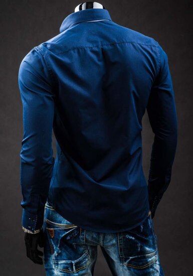 Men’s Elegant Long Sleeve Shirt Navy Blue Bolf 0926A