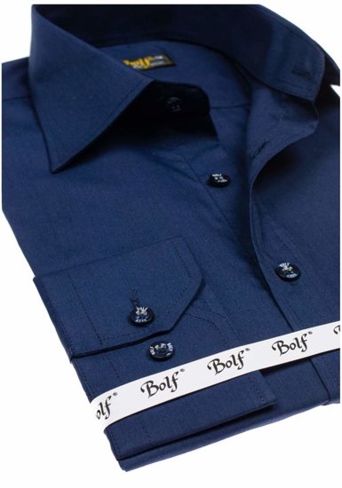 Men's Elegant Long Sleeve Shirt Navy Blue Bolf 1703