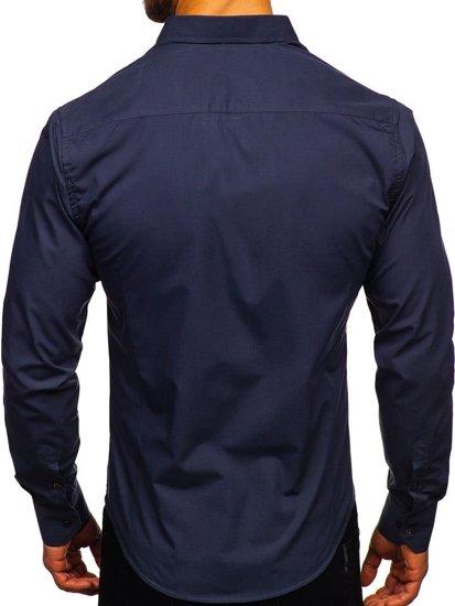 Men's Elegant Long Sleeve Shirt Navy Blue Bolf 1703