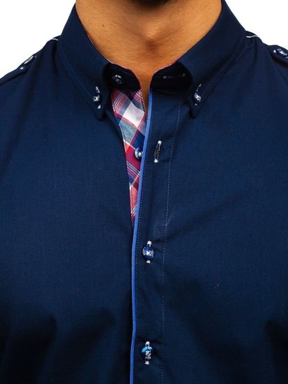 Men's Elegant Long Sleeve Shirt Navy Blue Bolf 1758