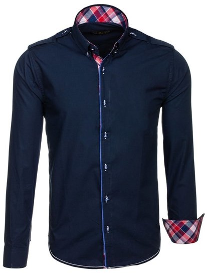 Men's Elegant Long Sleeve Shirt Navy Blue Bolf 1758