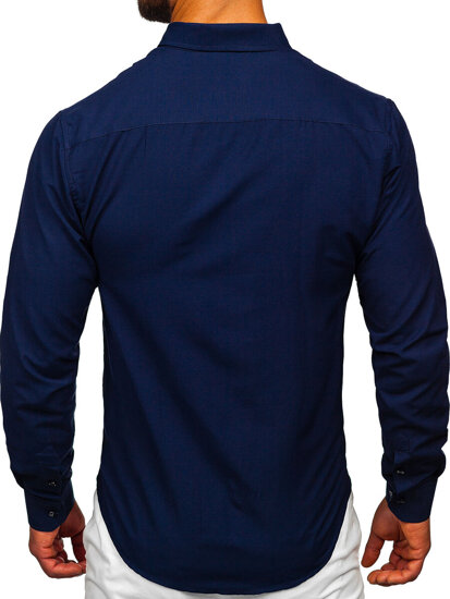 Men’s Elegant Long Sleeve Shirt Navy Blue Bolf 17724