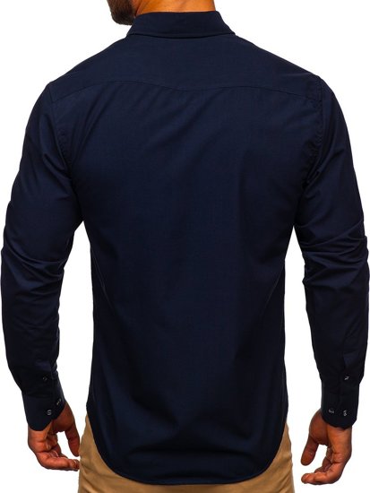 Men's Elegant Long Sleeve Shirt Navy Blue Bolf 20703