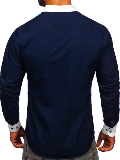 Men's Elegant Long Sleeve Shirt Navy Blue Bolf 21750