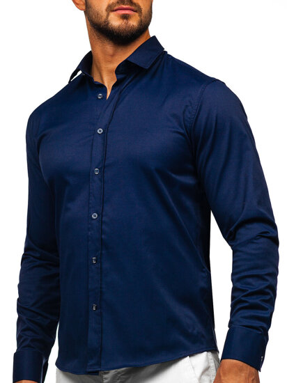 Men’s Elegant Long Sleeve Shirt Navy Blue Bolf 24702