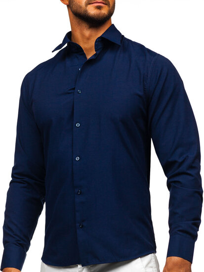 Men’s Elegant Long Sleeve Shirt Navy Blue Bolf 24740