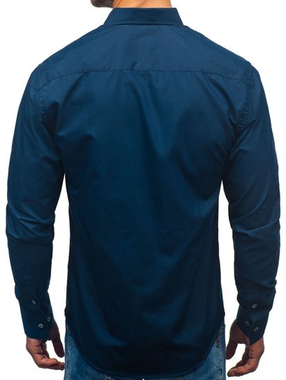 Men's Elegant Long Sleeve Shirt Navy Blue Bolf 2772