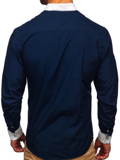 Men's Elegant Long Sleeve Shirt Navy Blue Bolf 2782