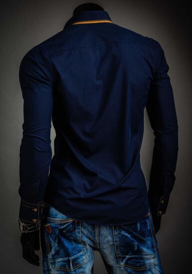 Men’s Elegant Long Sleeve Shirt Navy Blue Bolf 3703A