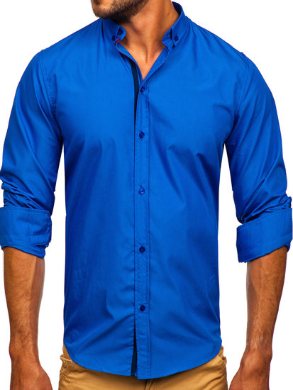 Men's Elegant Long Sleeve Shirt Navy Blue Bolf 3713