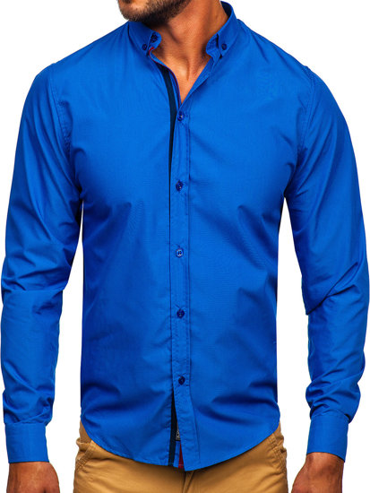 Men's Elegant Long Sleeve Shirt Navy Blue Bolf 3713