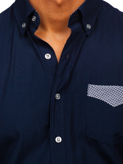 Men's Elegant Long Sleeve Shirt Navy Blue Bolf 4711