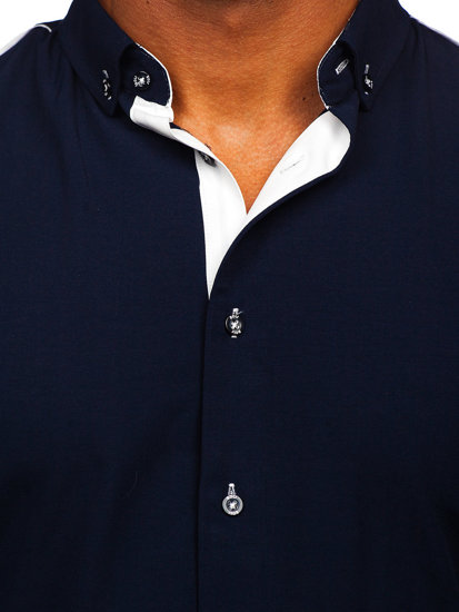 Men's Elegant Long Sleeve Shirt Navy Blue Bolf 5722-1