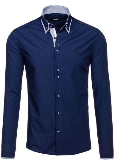 Men's Elegant Long Sleeve Shirt Navy Blue Bolf 6929-A