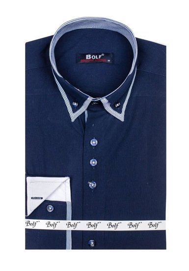 Men's Elegant Long Sleeve Shirt Navy Blue Bolf 6929-A