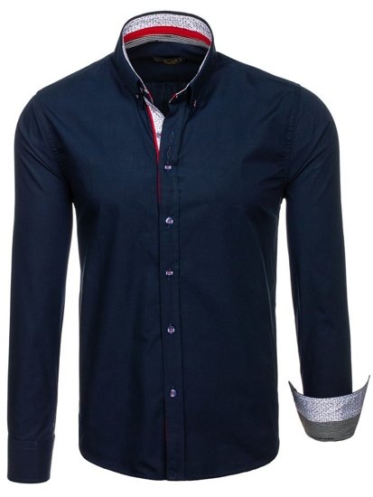 Men's Elegant Long Sleeve Shirt Navy Blue Bolf 8839