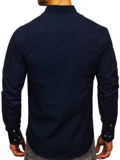 Men's Elegant Long Sleeve Shirt Navy Blue Bolf 8840-1