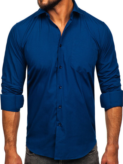 Men's Elegant Long Sleeve Shirt Navy Blue Bolf M14