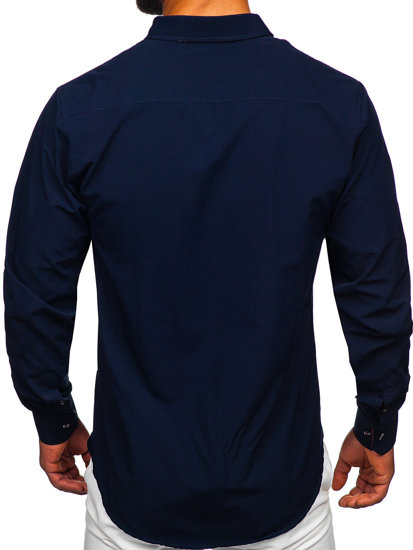 Men's Elegant Long Sleeve Shirt Navy Blue-Claret Bolf 5722-1