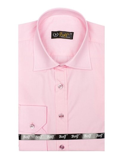 Men's Elegant Long Sleeve Shirt Pink Bolf 1703