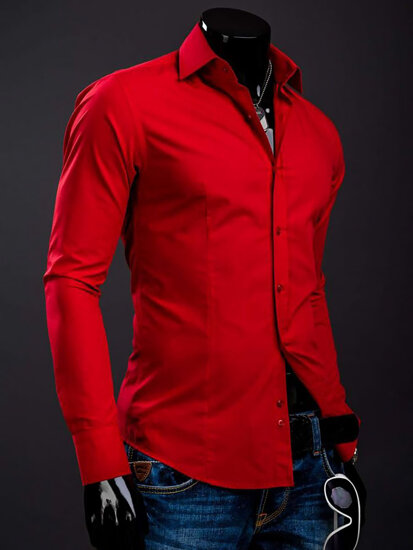 Men’s Elegant Long Sleeve Shirt Red Bolf 1703A