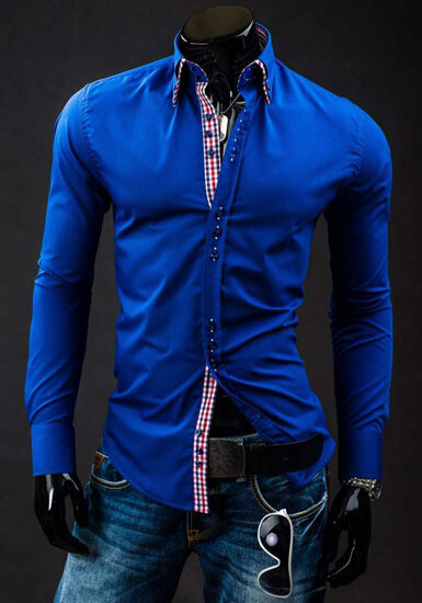 Men's Elegant Long Sleeve Shirt Royal Blue Bolf 0926A