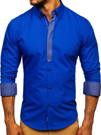 Men's Elegant Long Sleeve Shirt Royal Blue Bolf 3725