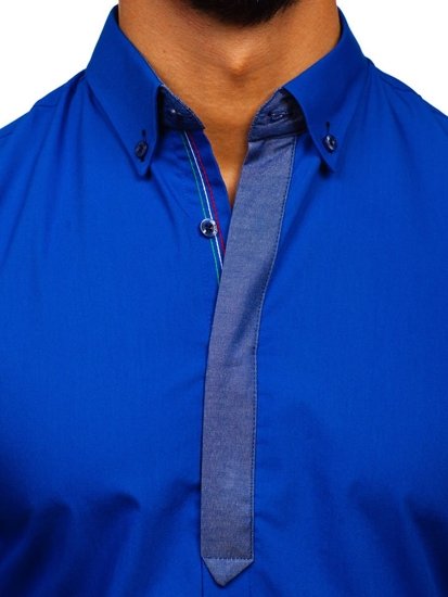 Men's Elegant Long Sleeve Shirt Royal Blue Bolf 3725