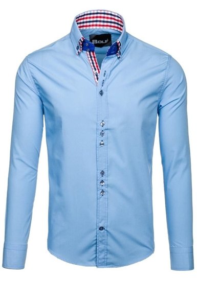 Men's Elegant Long Sleeve Shirt Sky Blue Bolf 0926