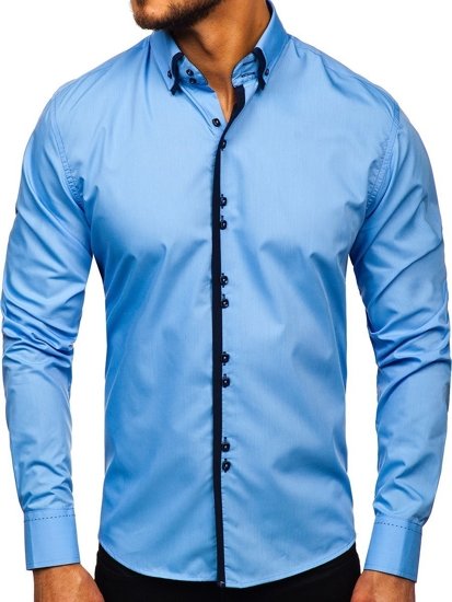 Men's Elegant Long Sleeve Shirt Sky Blue Bolf 1721-1