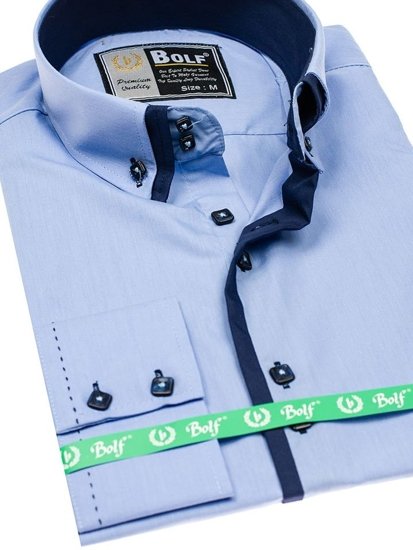 Men's Elegant Long Sleeve Shirt Sky Blue Bolf 1721-1