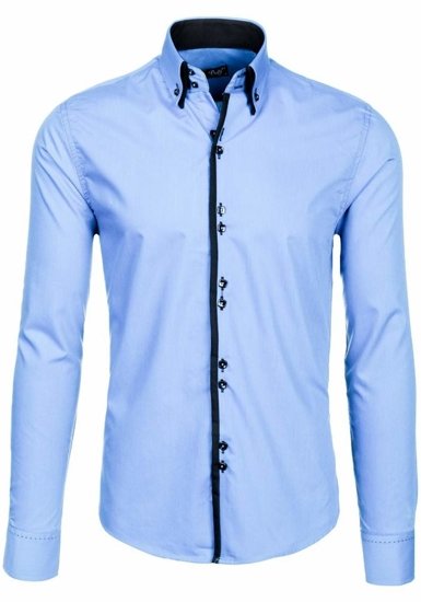 Men's Elegant Long Sleeve Shirt Sky Blue Bolf 1721-1