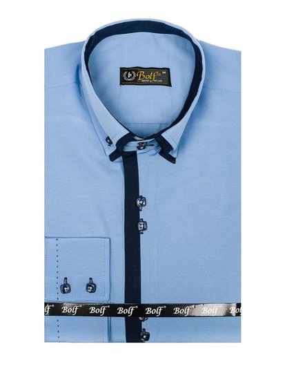 Men's Elegant Long Sleeve Shirt Sky Blue Bolf 1721-A