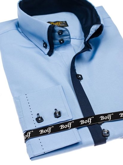 Men's Elegant Long Sleeve Shirt Sky Blue Bolf 1721-A