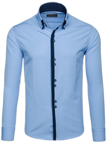 Men's Elegant Long Sleeve Shirt Sky Blue Bolf 1721-A