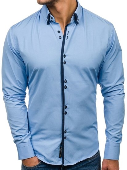 Men's Elegant Long Sleeve Shirt Sky Blue Bolf 1721-A