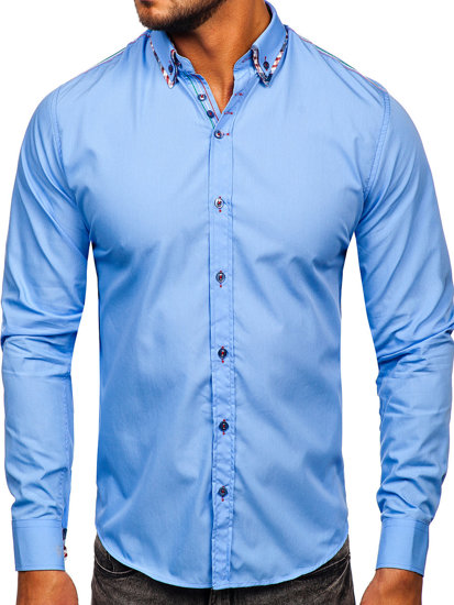 Men's Elegant Long Sleeve Shirt Sky Blue Bolf 3701