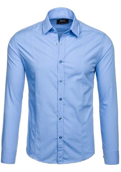 Men's Elegant Long Sleeve Shirt Sky Blue Bolf 6944