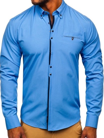 Men's Elegant Long Sleeve Shirt Sky Blue Bolf 7720