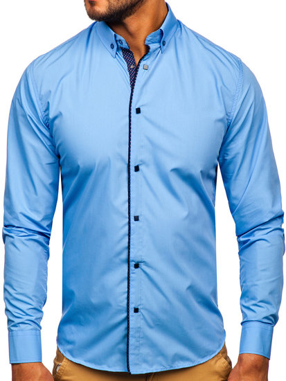 Men's Elegant Long Sleeve Shirt Sky Blue Bolf 7724-1