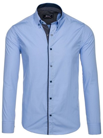 Men's Elegant Long Sleeve Shirt Sky Blue Bolf 7724