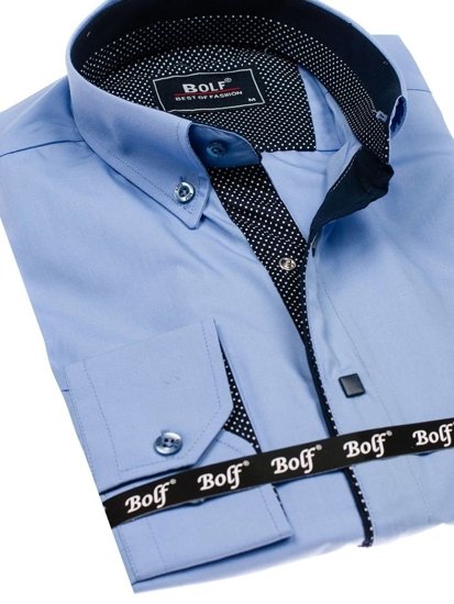 Men's Elegant Long Sleeve Shirt Sky Blue Bolf 7724