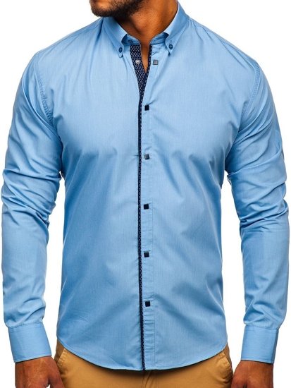 Men's Elegant Long Sleeve Shirt Sky Blue Bolf 7724