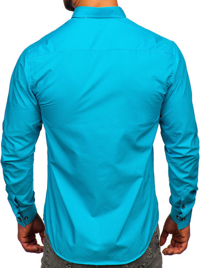 Men's Elegant Long Sleeve Shirt Turquoise Bolf 5796-1