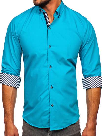 Men's Elegant Long Sleeve Shirt Turquoise Bolf 5796-1