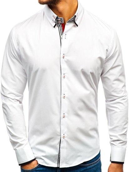 Men's Elegant Long Sleeve Shirt White-Black Bolf 1747